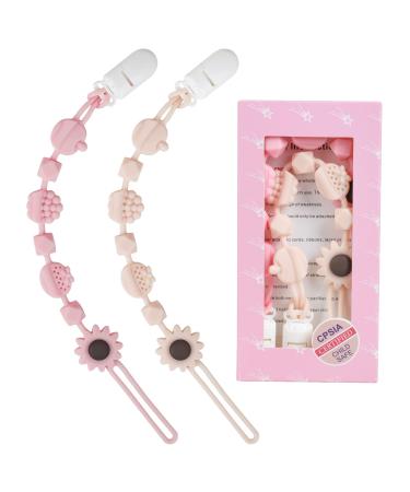 Pacifier Clip  Silicone Pacifier Holder with One Piece Design  Flexible Teething Binky Clips for Baby Boy and Girl Pink