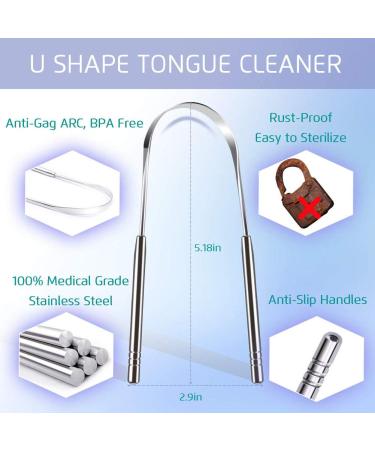 Jamverus 2PCS Reusable Stainless Steel Tongue Scraper Set for Adults & Kids - Medical Grade Oral Hygiene Tools for Fighting Bad Breath - Buy Online on GoSupps.com