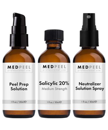 MedPeel Salicylic Acid 20% Essential Peel Kit Includes Peel Prep Neutralizer Medium Strength Professional Grade Chemical Face Peel for all Skin Tones 1oz/30ml (Kit of 3)