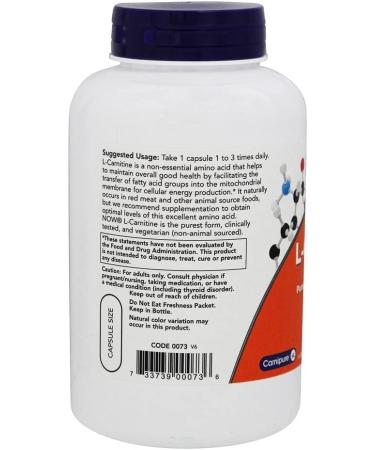 Now Foods L-Carnitine 500 mg - 180 Veg Capsules | Boost Energy & Metabolism - Buy Online on GoSupps.com