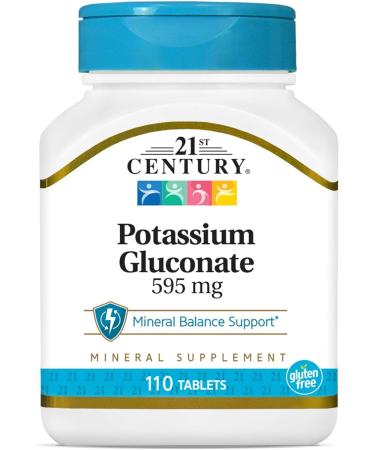 Potassium Gluconate 595 mg 110 Tablets Compatible with 21st Century Mineral Supplement Gluten Free Non-GMO + Bonus Pill Organizer Weekly Pill Organizer Mini - Buy Online on GoSupps.com