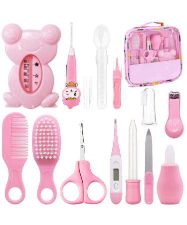 VicBou 13pcs Baby Grooming kit Newborn Baby Care Accessories with Bag Baby Hair Nail Thermometer Care Set Baby Healthcare Set for Newborn Infant Toddler Girls & Boys pink 13pcs