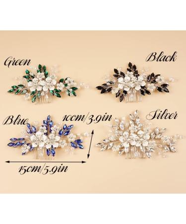Kercisbeauty Emerald Crystal Hair Comb for Women Vintage Wedding Bridal Hair Accessories Silver Flower Hair Jewelry (Green) - Buy Online on GoSupps.com