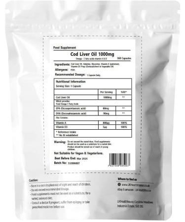 High Strength Cod Liver Oil Capsules 1000mg x 360 - Omega 3 Fatty Acids, Vitamin A & D - EPA & DHA - 360 Count - Buy Online on GoSupps.com