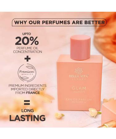 Bellavita Luxury GLAM Perfume for women | Long-Lasting Eau De Parfum | Gift for birthdays and anniversary | Vegan and Cruelty-free | perfume oil imported from France Spain and Italy - Buy Online on GoSupps.com