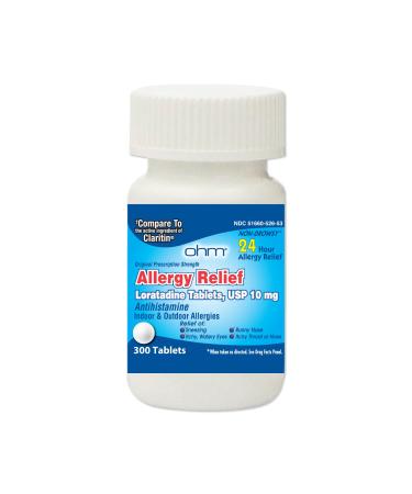 Ohm 24 Hour Loratadine Allergy Relief Tablets 10mg - 300 Count | Non-Drowsy Allergy Pills Medicine Original Prescription Strenght