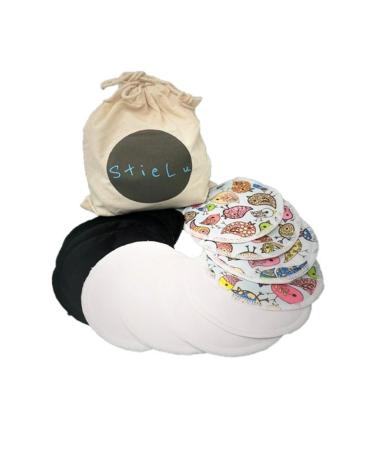 Stielu 12 washable breastfeeding inserts made of bamboo (12cm / black and white colored) / breastfeeding inserts washable with washers and bags / breastfeeding inserts reusable / breastfeeding pillow for the still bra