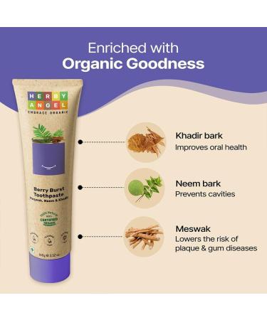 Herby_Angel Baby Toothpaste Berry Burst - Herbal Kids Oral Care Toothpaste with Neem Khadir & Meswak - Promotes Strong Teeth & Healthy Gums for Toddlers & Babies 12 Months & Above - 100 Gm - Buy Online on GoSupps.com