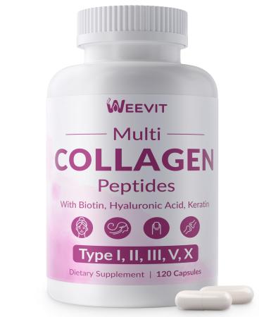 WEEVIT Collagen Peptides for Women Hydrolyzed Collagen Capsules - Type I II III V X - 1500mg Multi Collagen with Biotin Hyaluronic Acid Keratin Vitamin C