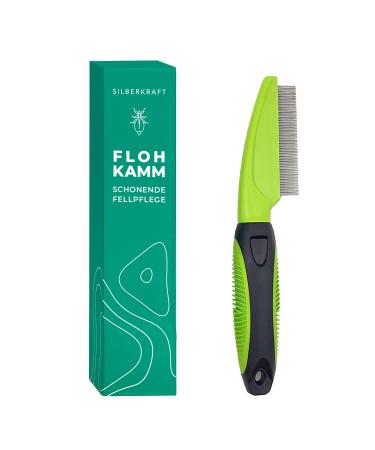 Silver power flea comb for dog cat and other pets - gentle care thanks to rounded metal tine - lice comb dust ridge - effective against fleas ticks parasites vermin 1 piece