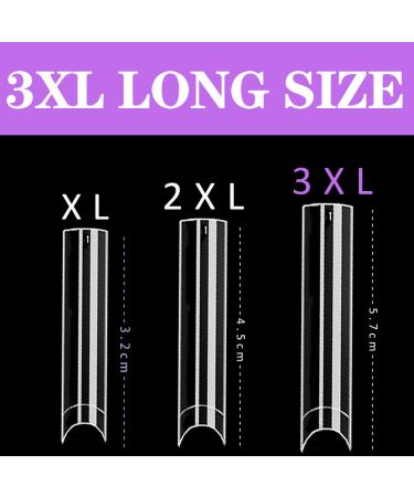Upgrade 3XL EJIUJIUO 504 Pcs Clear XXXL Long Half Cover Nail Tips - 12 Sizes | Non C Curve Flattened Straight Square Nails - Acrylic Nails - with Bag - Buy Online on GoSupps.com