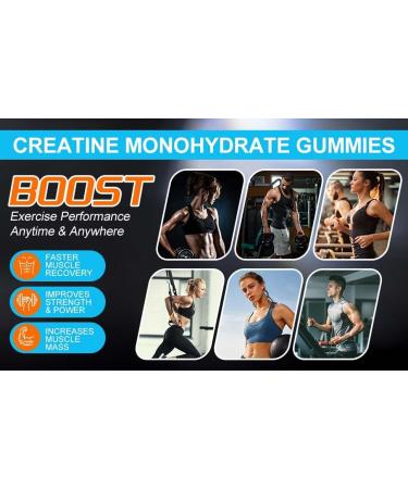 Creatine Monohydrate Gummies - 5g per Serving Sugar Free Vegan Blueberry Flavor - Boost Strength & Build Muscle - 120 Count - Buy Online on GoSupps.com