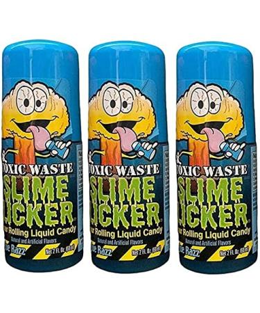 Slime Licker - 3-Pack of Blue Razz Sour Rolling Liquid Candy - 2 Ounces Each Bottle - Original Toxic Waste - TikTok Challenge Trend 2 Fl Oz (Pack of 3)