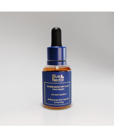 Blue Nectar 24k Gold Serum for Glowing Skin | Natural Kumkumadi Oil Serum for Face Infused with 24K Gold | Ayurvedic Face Serum for Skin Brightening and Skin Firming (24 Herbs 10ml)