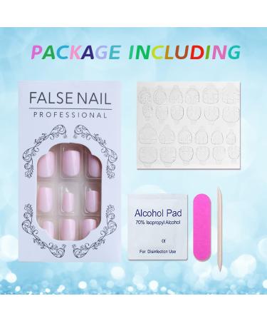 Light Pink Square Press on Nails - 24pcs Pure Color Acrylic Stick on Nails for Women and Girls | Cute Extra Short Summer Fake Nails - Buy Online on GoSupps.com