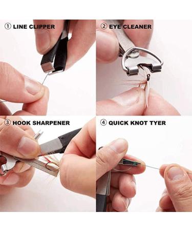 HIBD Fishing Quick Knot Tying Tool - Stainless Steel 4 in 1 Tool with Fly Line Clippers, Hook Sharpener, and Zinger Retractor - 2 Sets (Silver and Black Body with Red Grips) - Buy Online on GoSupps.com