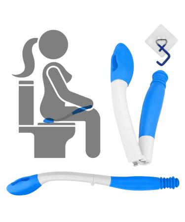 Foldable Toilet Aids for Wiping, Jhua 15.7" Long Reach Comfort Wipe Bottom Grips with Hook, Toilet Paper Aids Tools Tissue Grip Self Wipe Assist Holder, Blue