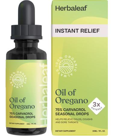 HerbaLeaf Oil of Oregano 3X Potency, Immune Defense, Colds, Coughs, Sore Throats- Gut Support. (1 Fl Oz) 1.01 Fl Oz (Pack of 1)