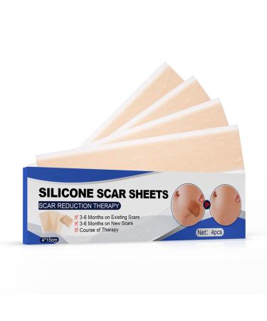 Silicone Scar Sheets Soft Silicone Scar Strips Reusable Silicone Sheets for Scars Treatment Professional Painless Scar Removal Sheets for Surgery C-Section Acne Keloid(1.6x 6 4 Pack)