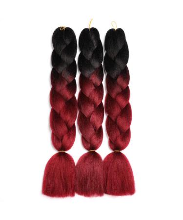 Showjarlly Kanecalon Hair Extensions - Ombre Jumbo Braids 24 (3 Pack) in Black/Wine Red for Braiding - High-Quality Kunsthaar - Buy Online on GoSupps.com