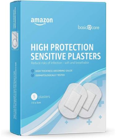 Amazon Basic Care Sensitive Plasters - Fleece Fabric Protection 60 Plaster Pack (12 x 5 Pieces) for Ultimate Comfort & Care - Buy Online on GoSupps.com