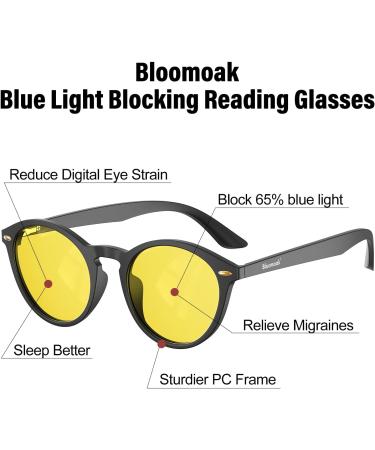 Bloomoak 99.9% Blue Light Blocking Glasses | Reading & Gaming | Relieve Eye Fatigue & Improve Sleep | Yellow Reading Glasses 3.0x - Buy Online on GoSupps.com