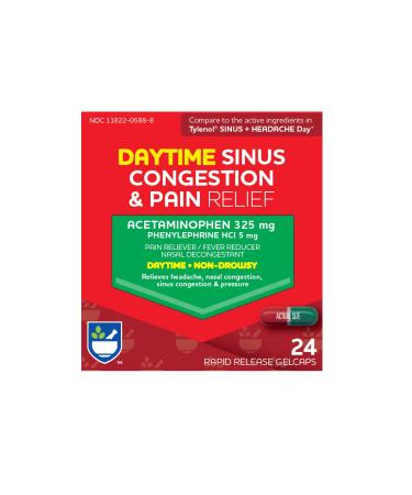 Rite Aid Non-Drowsy Daytime Sinus Congestion & Pain Relief Rapid Release Gelcaps - 24 Count | Nasal Decongestant | Cold Medicine for Adults | Allergy Medication | Allergy Relief | Sinus Relief