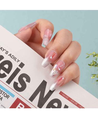 Slymeay Coffin False Nails Long Fake Nails Ice Princess Cat Eye Design Ballerina Acrylic Stick on Nails for women(Ice-S) - Buy Online on GoSupps.com