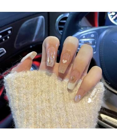 French Love Whitening Handmade Nail Wearing Style Long Ladder Wearable Nail Patch Finished False Nail Patch 10PCS (Size : L) 1 count (Pack of 1)