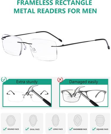 Eyekepper Rimless Reading Glasses for Men - Stylish Black Rectangle Readers - International Shipping Available - Buy Online on GoSupps.com