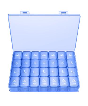 XL Pill Organizer 4 Times a Day, BUG HULL Extra Large Weekly Pill Box Case, 7 Day Vitamin Container Daily Pill Holder for Cod-liver oil, Vitamins, Supplements (Royal Blue)