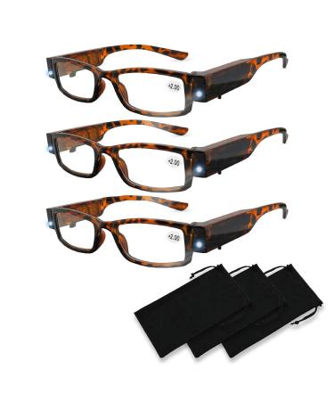 Reading Glasses with Light Bright LED Readers with Lights Reading Glasses Lighted Magnifier Nighttime Reader Compact Full Frame Eyewear Clear Vision Unisex Clear Vision Lighted Eye Glasses (+200)