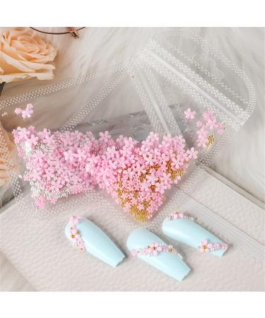 Dornail White Pink 3D Acrylic Flower Nail Charms with Pearl & Golden Caviar Beads - Nail Art DIY Decorations - Buy Online on GoSupps.com