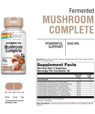 Buy Solaray Organic Fermented Mushroom Complete 600mg â€“ 60 Vegan Capsules for Wellness - Buy Online on GoSupps.com