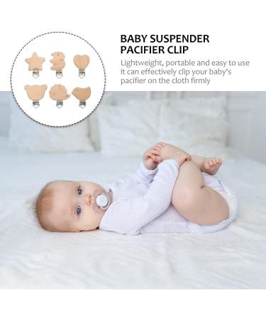 Garneck 6Pcs Natural Wood Beech Suspender Pacifier Clips for DIY Pacifier Chains - Mixed Animal Shapes - Buy Online on GoSupps.com