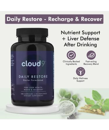 Cloud9 Daily Restore Liver Detox & Recovery Supplement with Milk Thistle NAC & B-Vitamins Energy Focus & Nutrient Support After Drinking 120 Capsules Made in USA - Buy Online on GoSupps.com