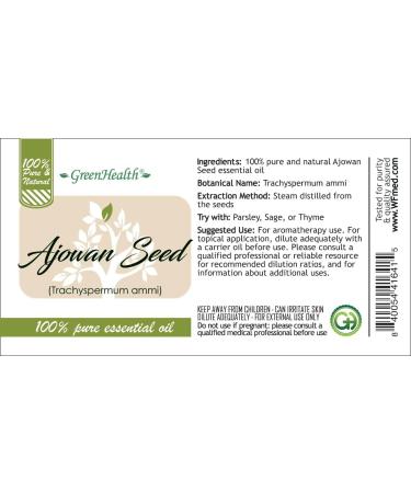 Ajowan Seed Essential - 1 fl oz (30 ml) Amber Glass Bottle w/Euro Dropper - 100% Pure Essential Oil - GreenHealth - Buy Online on GoSupps.com