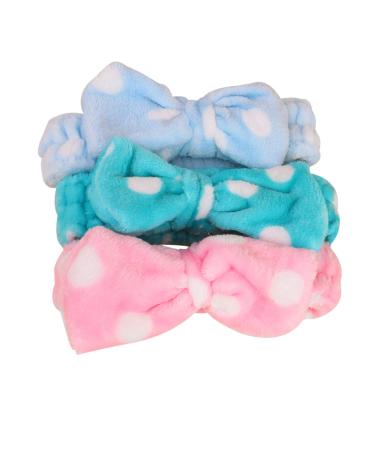 Minkissy 3PCs Bowknot Make-up frontal ligaments flannel elastic headwraps large arc hair band headdress for washing face shower spa cosmetics pink blue light blue picture 2