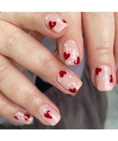 Brishow Valentine's Day Artificial nails to stick on red heart press on nails pink short false nails ballerina acrylic nail glue 24 pieces for women and girls (B) (a) - Buy Online on GoSupps.com