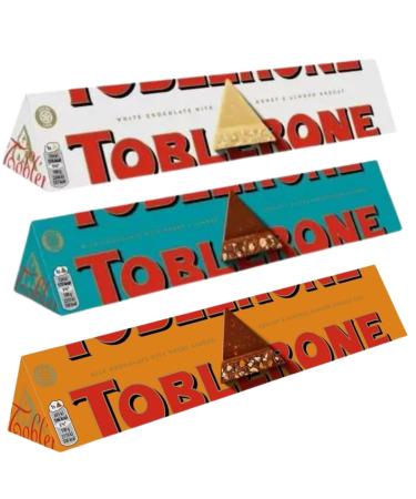 Chocolate Bundle with Toblerone White Chocolate Large Bar 360g With Crunchy Almonds Chocolate Bar 360g & Orange Twist 360g (3 Pack)