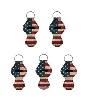 5 Pcs Women Girls Vintage American Flag Neoprene Lip Stick Holder