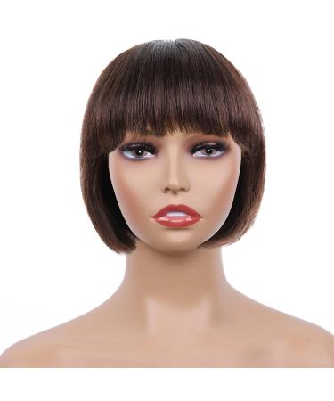 Short Bob Human Hair Wigs - Brazilian Virgin Human Hair Wigs with Bangs Natural Hairline Short Straight Hair Wig Caps for Black Women (KINKYS MISSMIZZ) 8 Inch 4