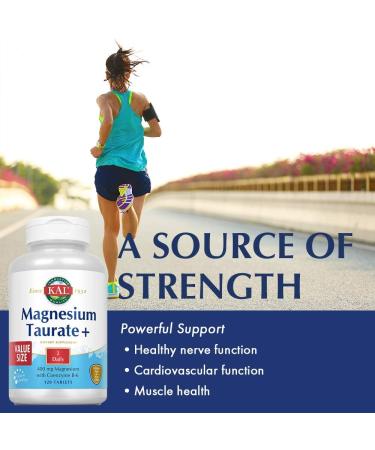 KAL Magnesium Taurate 400mg + CoEnzyme B6 | Chelated Supplement for Muscle & Heart Health | Gluten-Free, Vegan | 120 Count - 60-Day Guarantee - Buy Online on GoSupps.com