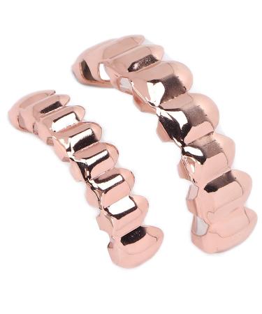 Alloy Hip Hop False Teeth Set for Halloween Includes Upper and Lower Teeth with Pads Tweezer and Manual for Parties Fashion Shows Concerts and Gifts Rose Gold