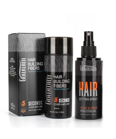 GOWWIM Hair Thickening Fibers Best 2-in-1 Kit Set Keratin Hair Building Fibers&Hair Fiber Locking & Setting Hold Spray Instantly Cover Sparse Hair Areas (Light brown)