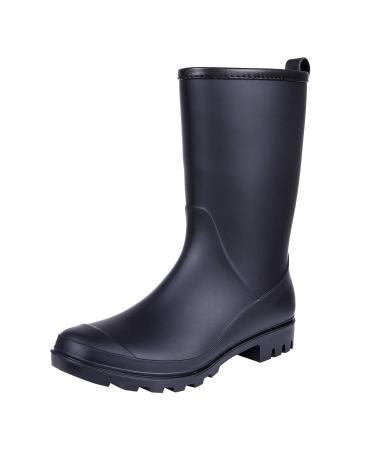 Litfun Women's Mid Calf Rain Boots Waterproof Lightweight Garden Shoes 8 Black
