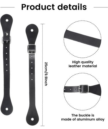 Adjustable Leather Spur Straps - 2 Pcs, Single Ply, Western Style, 6 Holes, 9.9 Inches, Black - Buy Online on GoSupps.com
