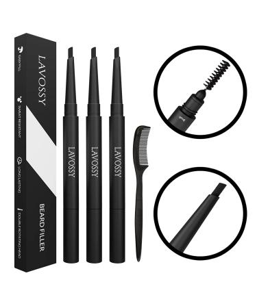 LAVOSSY Void Beard Filler Pencil Black (Set of 3) with blending brush Easily Fill and Define Your Beard with beard pencil filler for men Water/Sweat Proof for All Hair Types 1 count (Pack of 1) Black