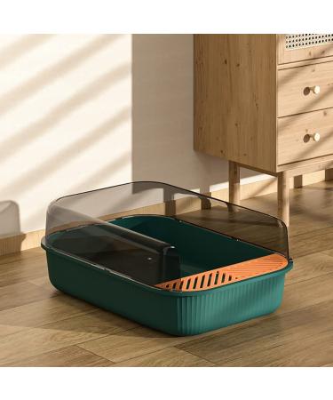 ZOOBERS Retro-Style Large Cat Litter Box with Anti-Splash High Sides Detachable Design Odor Control and Scoop Included (50x34x18 cm Or 20x14x7 inch Green)
