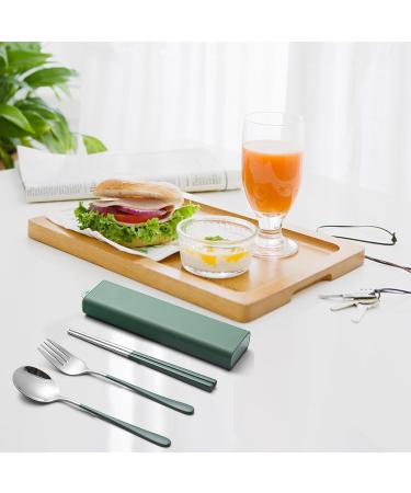 Flatware Set - 3 Stainless Steel Travel Utensils with Box | Chopstick Set Stylish Travel Chopsticks for Home Restaurant Kitchen Lencyh Dark Green - Buy Online on GoSupps.com